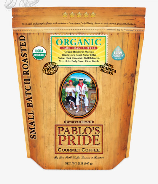 Pablo's Pride Organic Dark Roast, Whole Bean Coffee  2 lb bag